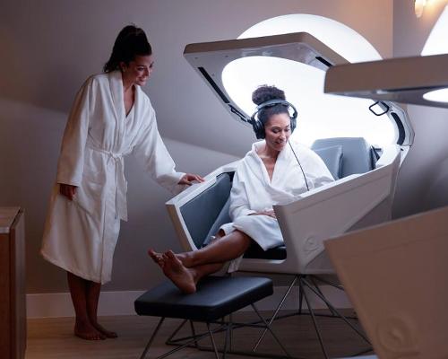 Guests experience Somadome technology mediation pods at the Privai Spa + Fitness Center
