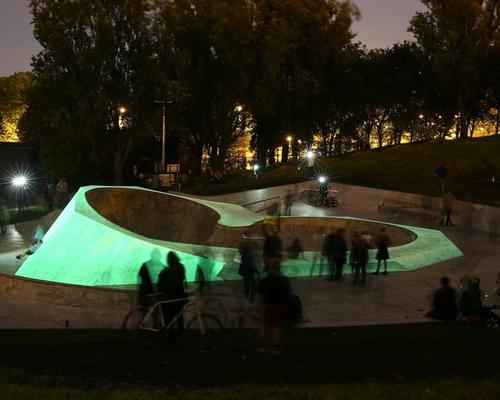 The glow-in-the-dark skatepark was commissioned as part of the Liverpool Biennial