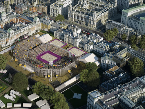 How the beach volleyball arena will look at Horse Guard's Parade