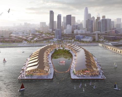 The Cove has been designed to provide a new hub of activity for the city and the horseshoe-shaped plans include modular, shed-like structures / Pier30.com/Heatherwick Studios