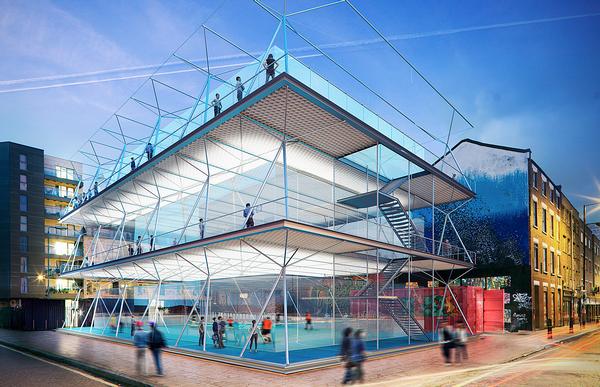The three-storey pitches are built using a carbon fibre structure