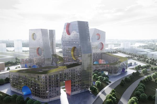 For the Tushino project, amenities will be housed in separate volumes called ‘Parachute Hybrids’