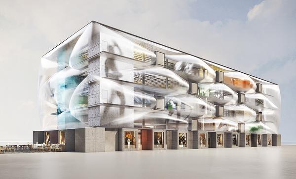 The health club was designed with a series of air filled ‘pillows’ on the façade to give an impression of lightness