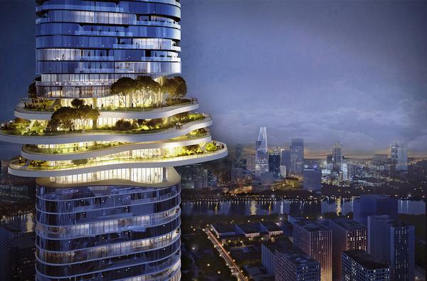 A series of landscaped public platforms will be created across the Empire 88 Tower