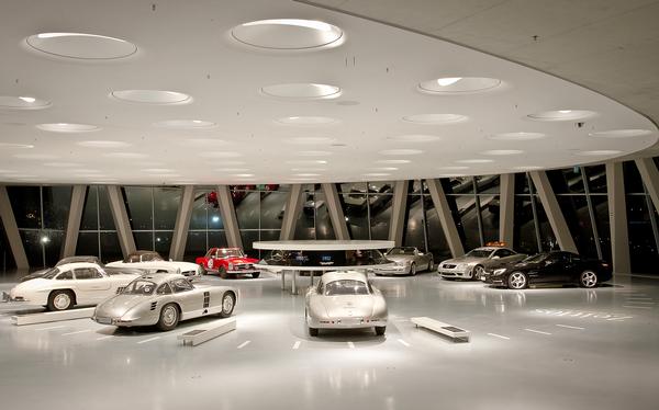 One of the ramps leads into a series of galleries displaying Mercedes-Benz’ vehicles