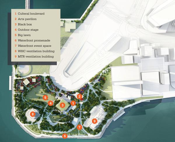The latest concept design for the West Kowloon Cultural District was unveiled in July 2014