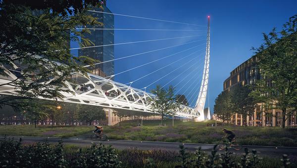 The Calatrava-designed bridge will link Peninsula Place to a new public park on the River Thames
