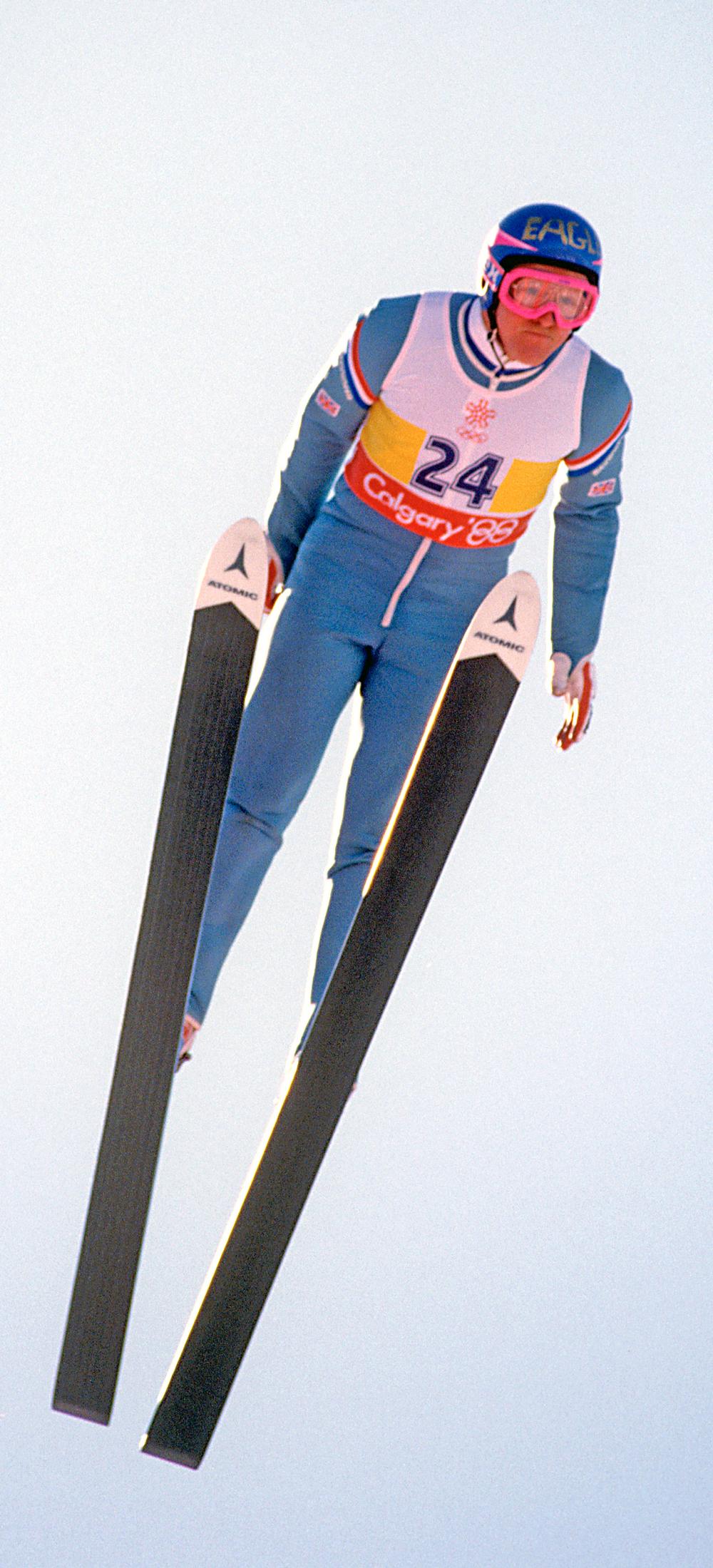 Edwards in action at the 1988 Winter Olympics – his life has inspired a Hollywood film