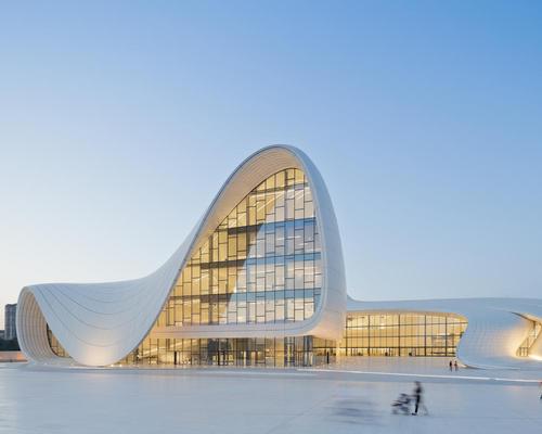 Zaha Hadid's Heydar Aliyev Centre in Baku, Azerbaijan is among the leisure buildings nominated for the RIBA International Prize / Iwan Baan