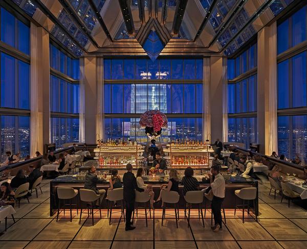 The Jean-Georges Vongerichten restaurant features 12m-high floor-to-ceiling windows