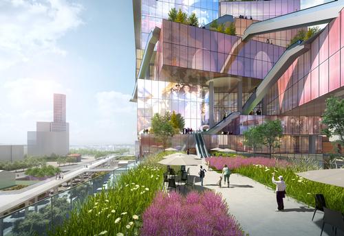 The Twin Towers will feature hotels, a sunken plaza, and multiple commercial facilities. / Courtesy of MVRDV