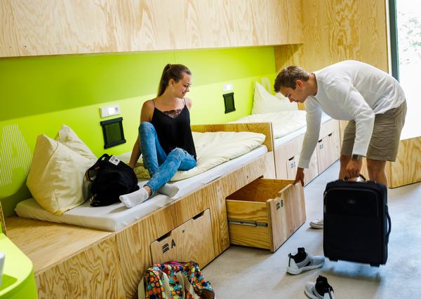 The rooms at the youth hostel in Bayreuth, Germany, are custom built for sharing