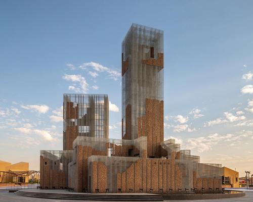 Studio Studio Studio create mesh and cork fortress installation in Riyadh